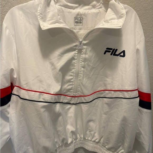 Fila Vintage Style Woman’s White Windbreaker Jacket with Stripe Sleeve size XL - Picture 1 of 10